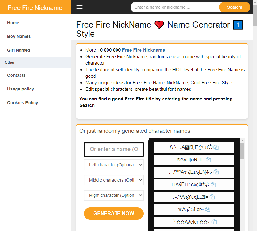 Free Fire Nickname