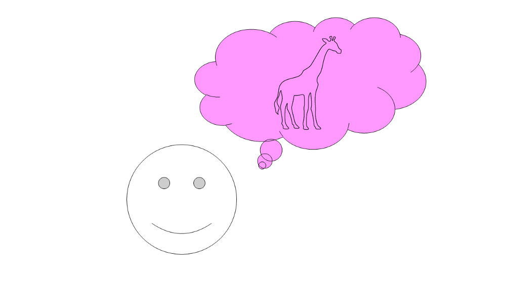 Image of a happy face thinking of a pink giraffe